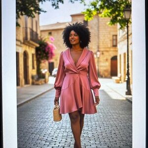 Chic Long Sleeve Pink Dress